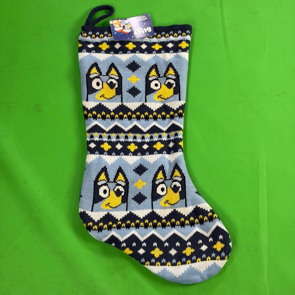 Bluey Fair Isle Knit Christmas Stocking Official Licensed Holiday Dog Decor NWT